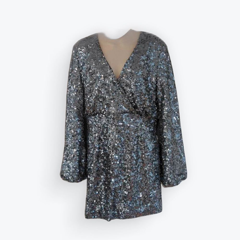 NWT O.P.T. Silver Gunmetal Sequins Bodycon Rumi Mini Dress Size US Smalll - Picture 6 of 16